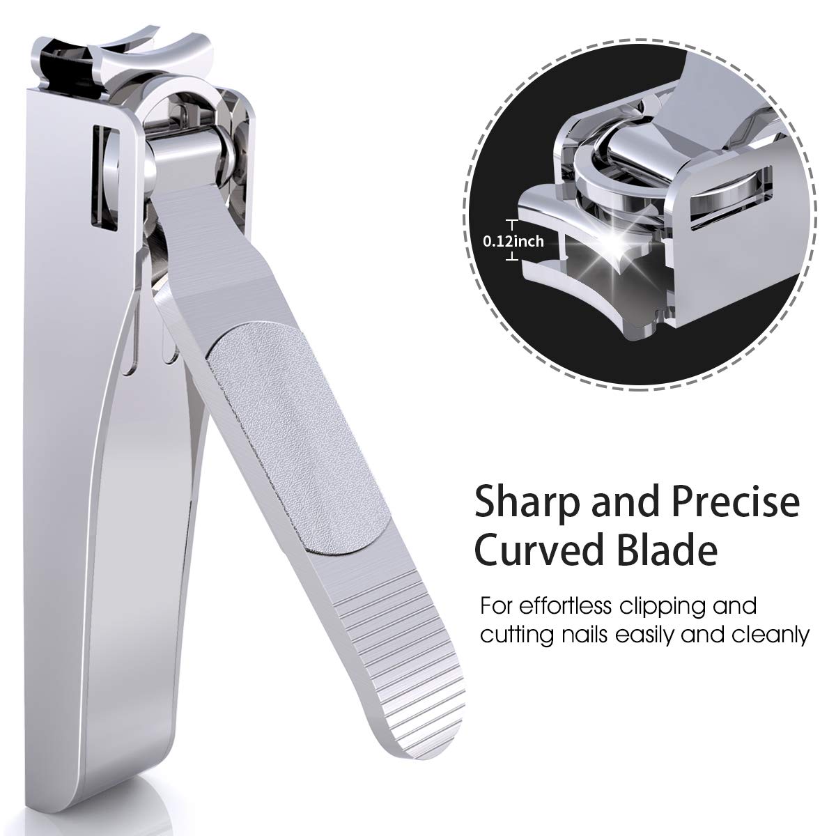 GLAMFIELDS Nail Clipper with Catcher, No Splash Fingernail Toenail Clipper Stainless Steel Nail Cutter Nail Trimmer for Men and Women, Packed with Leather Pouch, Silver: Beauty