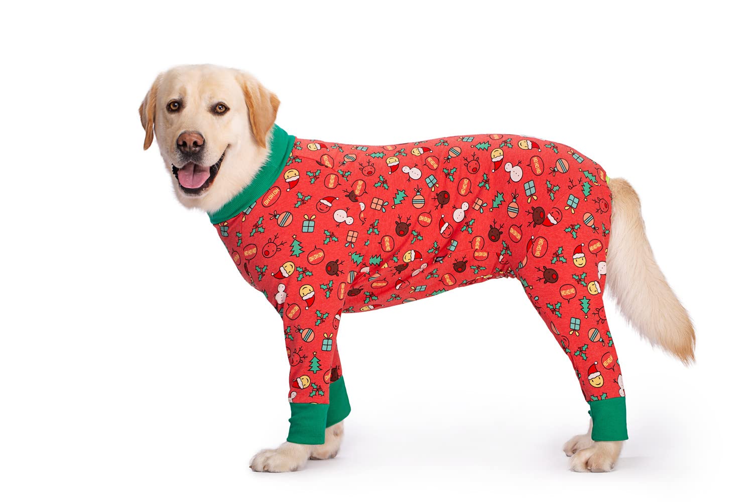 Pajamas Jumpsuit for Medium Large Dog - Lightweight Cotton, Anti-Hair, After Surgery Recovery Clothes - Red Christmas — image 1