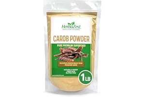 HerbaZest Carob Powder Organic - 16oz (454g) - Vegan & Gluten Free Superfood - Tasty Addition to Smoothies, Hot Beverages, Desserts, & More