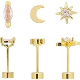 3 Pairs Gold Flat Back Earrings, 3 Styles Gold Filled Cartilage Earrings Stylish Cubic Zirconia Studs Jewelry Gifts for Women