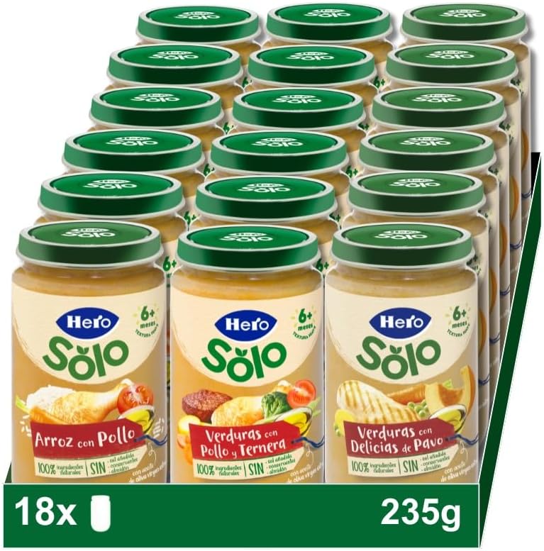 Hero Solo Caja Mixta Tarritos de Carne y Pollo Desde 6 Meses, 18 x 235 g
