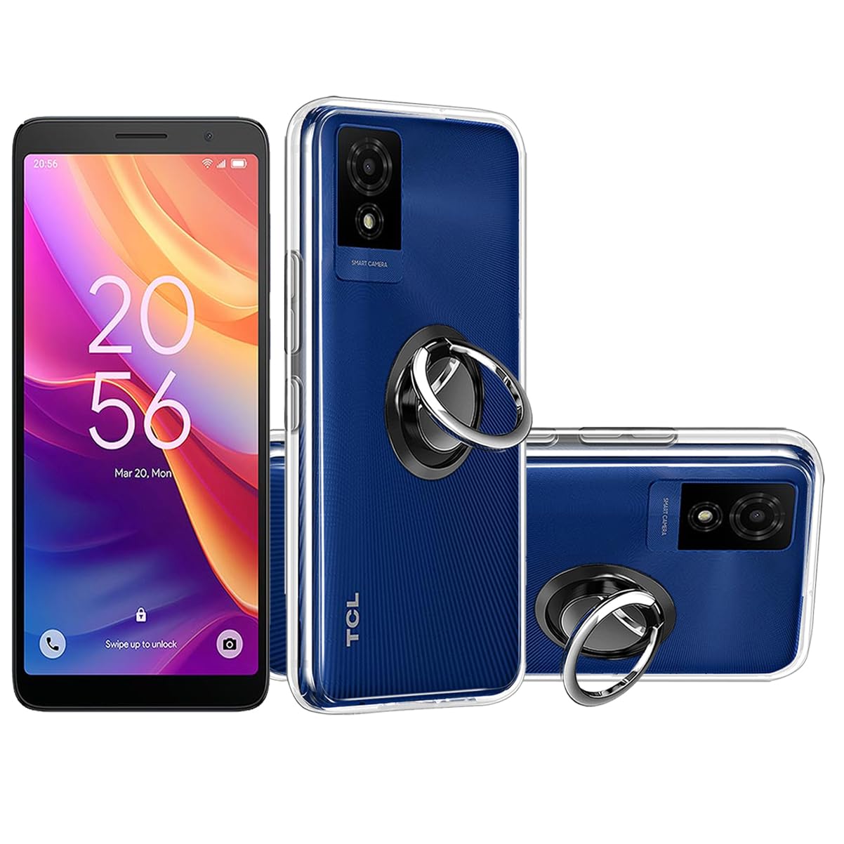 HuiYouMY 2-in-1 Case + Phone holder Ring Compatible with TCL 501 Cover for TCL 501, Slim Fit Soft TPU Shockproof Anti-Scratch Phone Case Cover - Clear