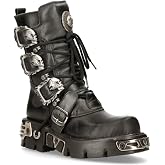 New Rock M.391-S1 Men's Black Metallic Reactor Skull Devil Goth Punk Leather Calf Boots 3