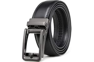 Founders & C Men's Leather Ratchet Comfort Click Belt Dress with Slide Buckle -Adjustable Trim to Fit