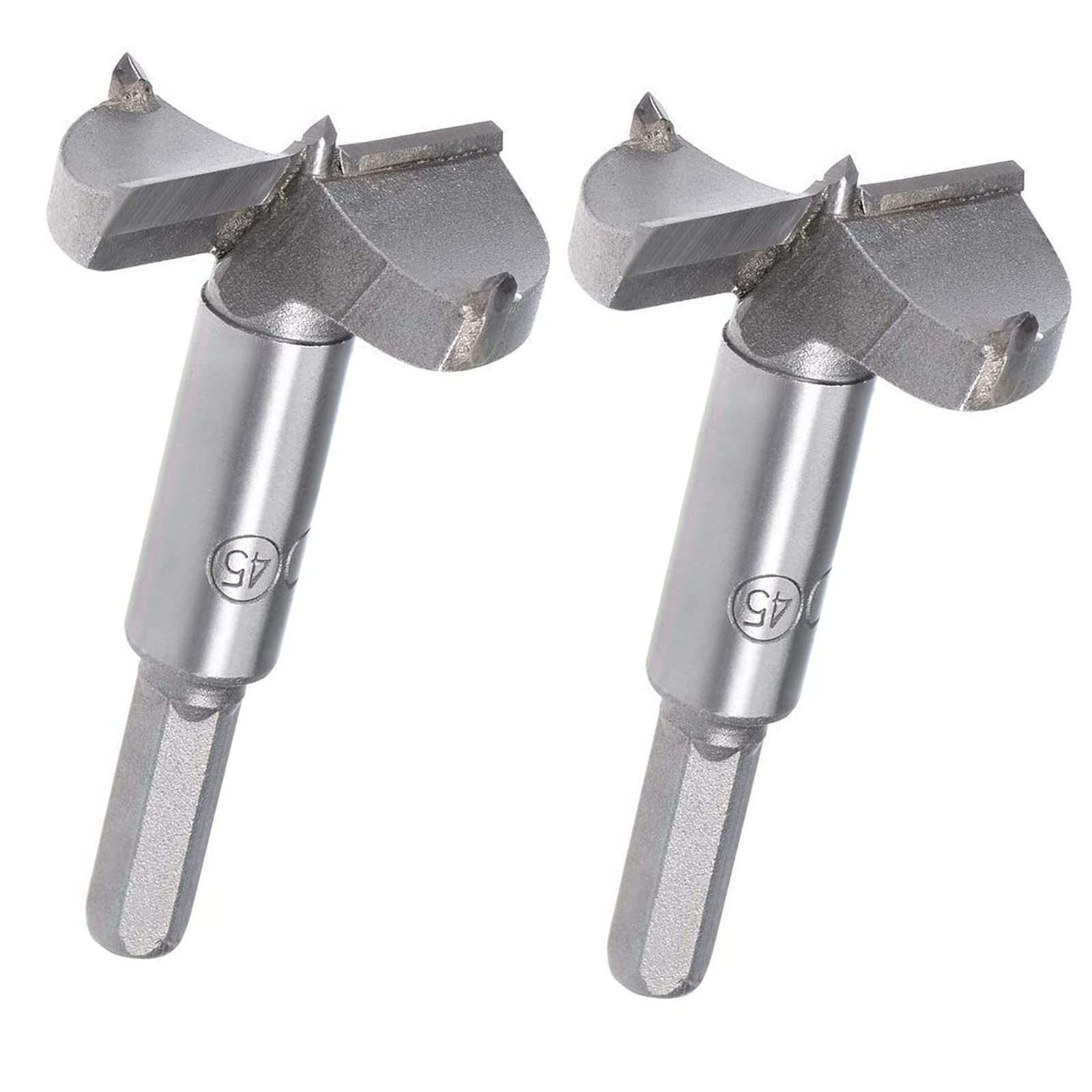 TA-VIGOR 2Pcs Forstner Drill Bits 45mm, Tungsten Carbide Wood Hole Saw Auger Opener for Woodworking Hinge Hole Drilling Boring Bit Cutter Gray