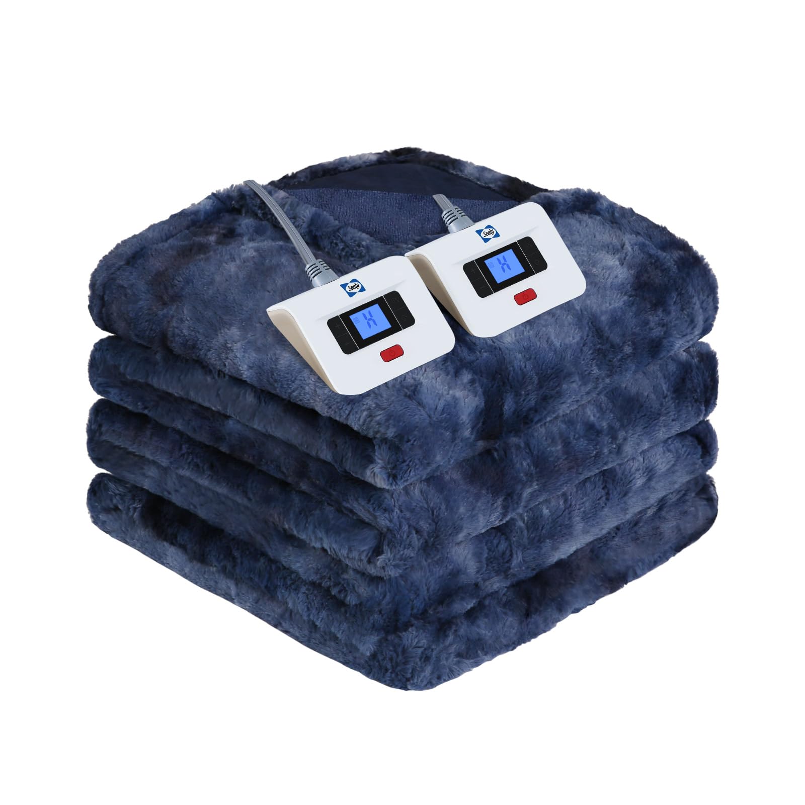 Photo 1 of Sealy Electric Heated Blanket Queen Size, Faux Fur & Flannel Fast Heating Blanket with 10 Heat Setting & 1-12 Hour Auto Shut Off, Machine Washable, Navy Blue, 84 x 90 Inch