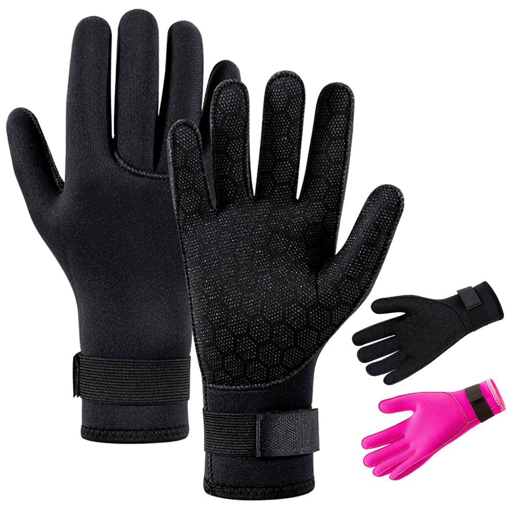 HINATAA 3mm Neoprene Diving Gloves, Anti-Slip Warm Neoprene Swimming Gloves, Thermal Wetsuit Glove with Adjustable Waist Strap for Snorkelling, Swim, Scuba Diving, Paddling, Kayaking(Black, M)