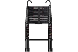 ARCHOM Telescoping Ladder 10.5 FT - Aluminum Telescopic Ladder with Hooks - Folding Extension Ladders for Home Work Loft Roof Attic RV Ladder with EN131 Certification - 330lbs Max Capacity (Black)