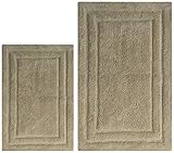 Chardin Home - 100% Cotton two Piece Classicc Bath Rug Set, (21''x34'' & 17''x24'') with anti-skid spray latex back, Linen