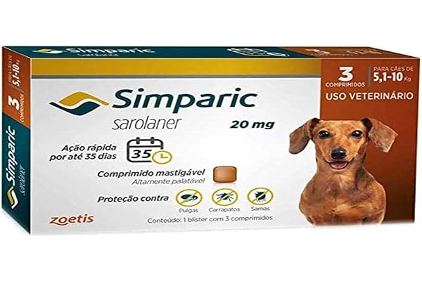 Zoetis Simparic 20Mg 5 1 Até 10Kg 03 Compr Para Cães