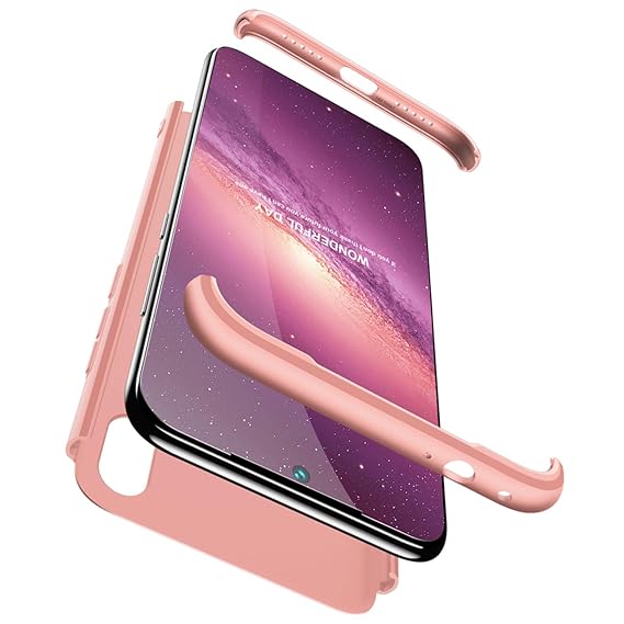 JOYTAG Kompatibel Xiaomi Redmi Note 7 Hülle +Frei Hartglas Glasfilm Schutzfolie 360 Grad Rosé Gold Ultra dünn Alles inklusive Schutz 3 in 1 PC Telefon Cover case JOYTAG-Rosé Gold