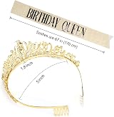 DRESHOW Rhinestone Birthday Tiara Crown & Glitter Sash Queen Girl Set view 7