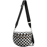 Checkered Black Crossbody Bags for Women Spacious Nylon Hobo Bum Bag Everyday Purse Fanny Packs Trendy Cross Body Bag for Woman Travel (Black and White Checkered)
