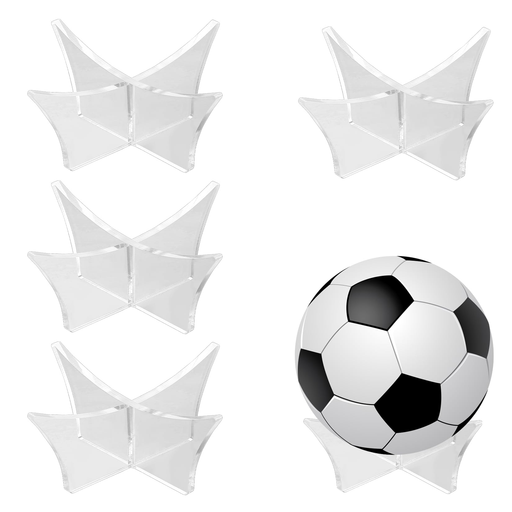 qxayxa 4 Pcs Acrylic Ball Display Stands, Football, Basketball, Volleyball, Soccer, Rugby, Transparent