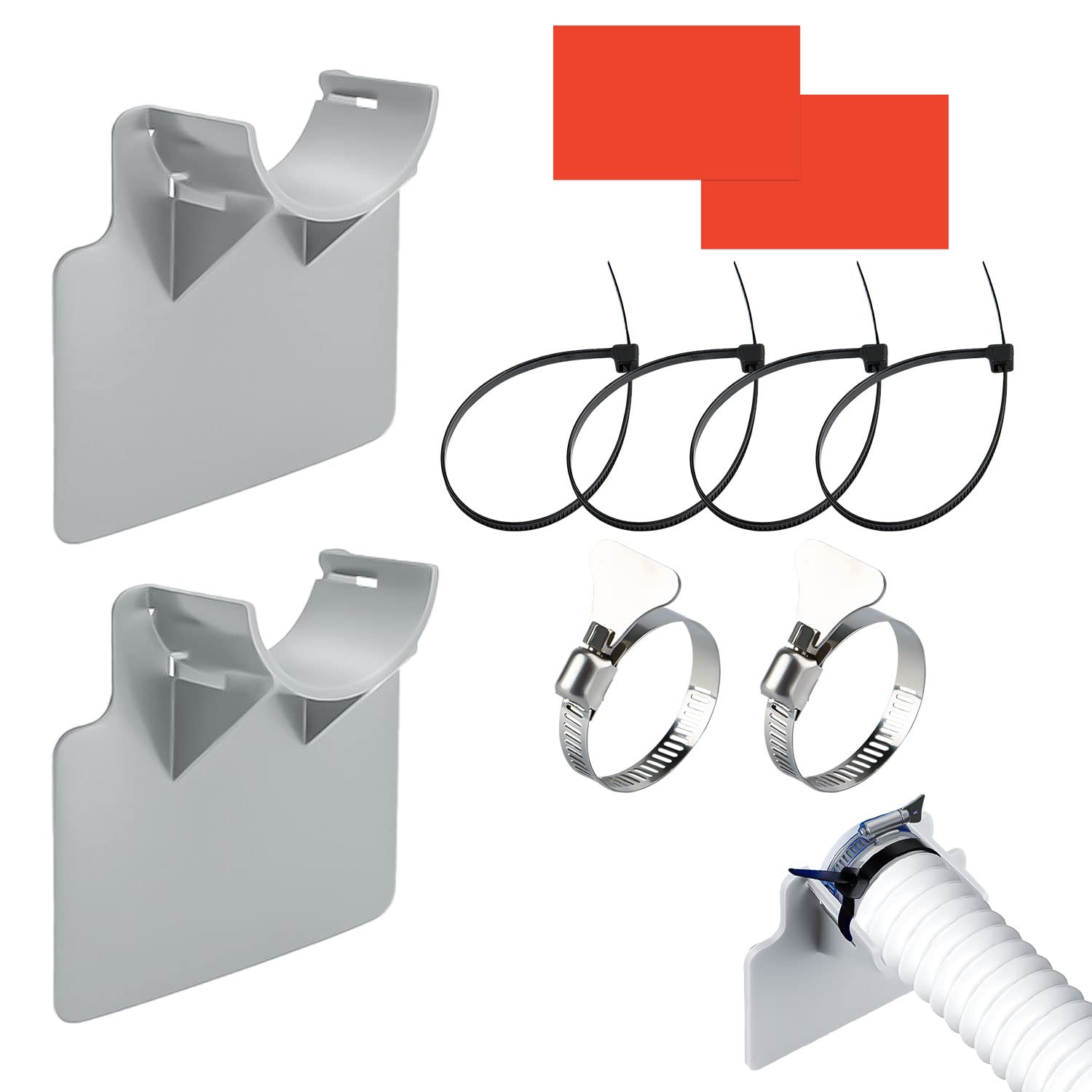 Pack of 2 pool hose holders, swimming pool pipe holder, pool hose holder with cable tie, prevents strain tearing puncture (26 mm - 38 mm)