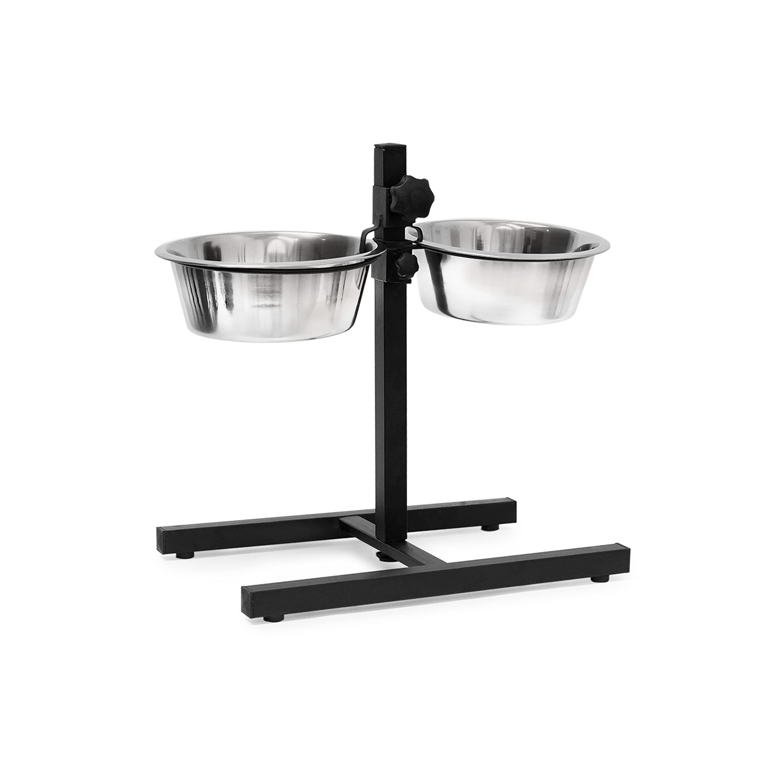 Relaxdays Stainless Steel Feeding Bowl Set Of 2 With Height-Adjustable Stand, Dog Feeding Station With 2 Removable Bowls Cat Feeder Metal Elevated Raised Standing Feeder Bowl Set, Medium, Silver