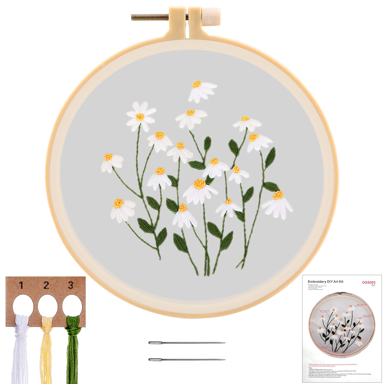 MWOOT Full Range of Embroidery Starter Kit with Floral Pattern, Three-Dimensional Tulle Hand Embroidery Cross Stitch Sewing Kit with Embroidery Hoops,Suitable for Adults and Kids Beginner