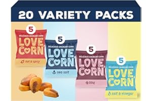 LOVE CORN Fab Four - Sea Salt, BBQ, Salt & Vinegar, Hot Spicy 0.7oz x 20 Delicious Crunchy Corn Healthy Family Snacks Gluten Free, Kosher, NON-GMO Alternative for Chips, Nuts, Crackers Pretzels