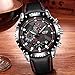 Mens Black Leather Wrist Watches Analog Quartz Chronograph Casual Auto Date Fashion Black Design