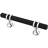 Alzassbg 10 Pack Matt Black and Silver Cabinet Pulls, 3 Inch(76mm) Hole Centers Kitchen Hardware Knurled Cabinet Handles for Cabinets and Drawers AL3087CP-MB