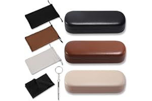 YUX-DTDSU 3 Pack Glasses Case Hard Shell, Protective Eyeglasses Cases with 3 Drawstring Pouch 1 Cleaning Cloth 1 Screwdriver,