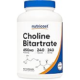 Nutricost Choline Bitartrate 650mg, 240 Vegetarian Capsules - Non-GMO, Vegetarian Friendly, Gluten Free
