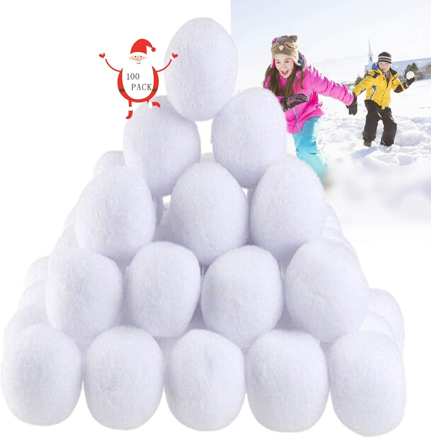 Artificial Snow - 100 Pack Indoor Snowballs for Kids Snow Fight,Snow Toy Balls for Indoor or Outdoor Play,Fake Snowballs Xmas Decoration,Realistic White Plush SnowBalls for Kids Adults Game, (100 Pack)