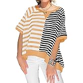 Tankaneo Womens Oversized T Shirts Summer Short Sleeve Striped Color Block Loose Fit Tops 2025 Trendy Clothes