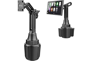 SkyTitan Cup Holder Car Mount for Portable CarPlay Screens, Adjustable Height, Flexible Long Arm, Alternative Cupholder Mounting Solution for in-Car Android Display Monitors (Bracket Adapter Included)
