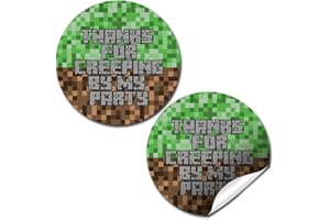 Creepy Pixel Miner Birthday Party Thank You Sticker Labels for Boys and Girls, 40 2" Party Circle Stickers by Amanda Creation, Great for Party Favors, Envelope Seals & Goodie Bags