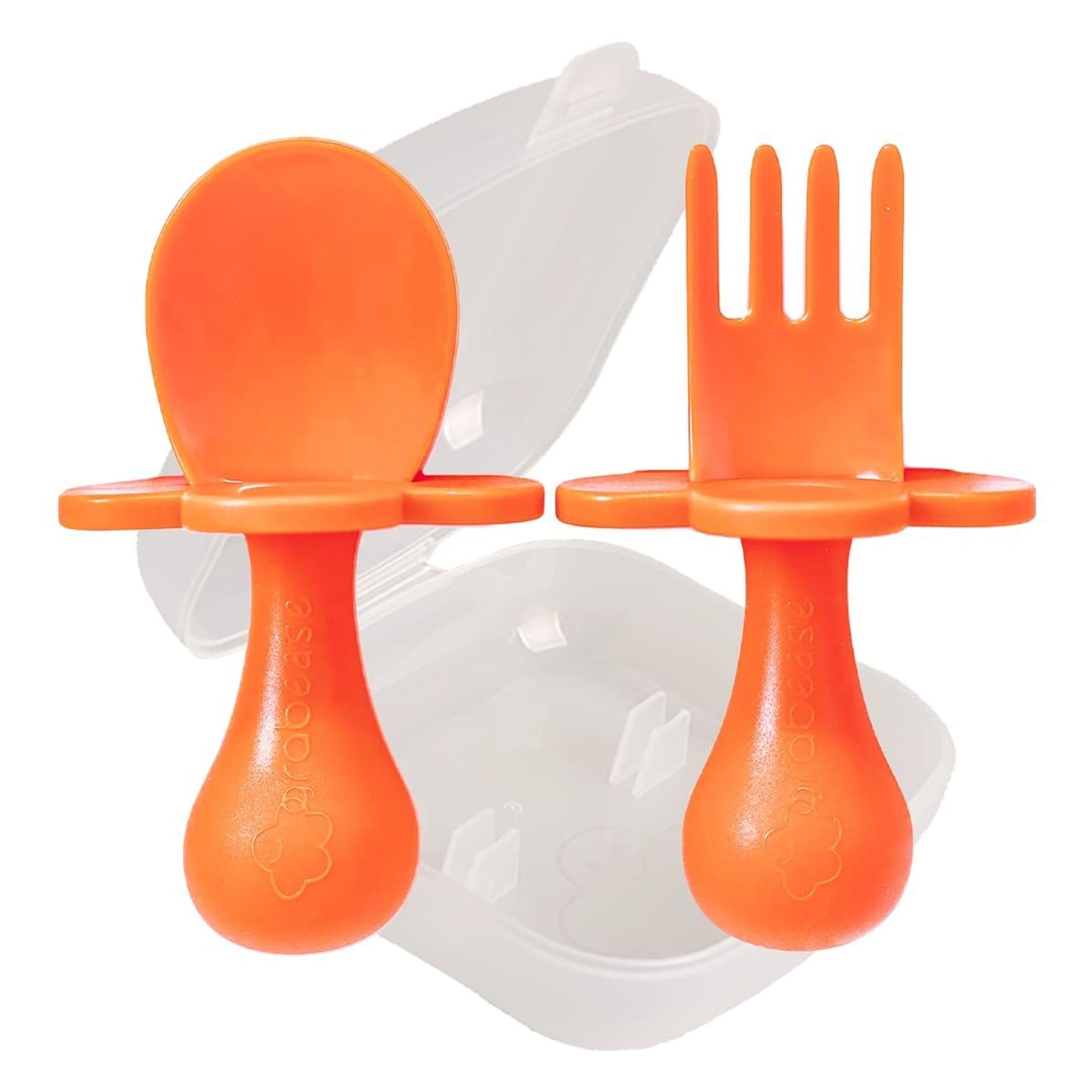 Grabease Baby and Toddler Self-Feeding Utensils – Spoon and Fork Set for Baby-Led Weaning – Made of Non-Toxic Plastic – Featuring Protective Barriers to Prevent Choking and Gagging