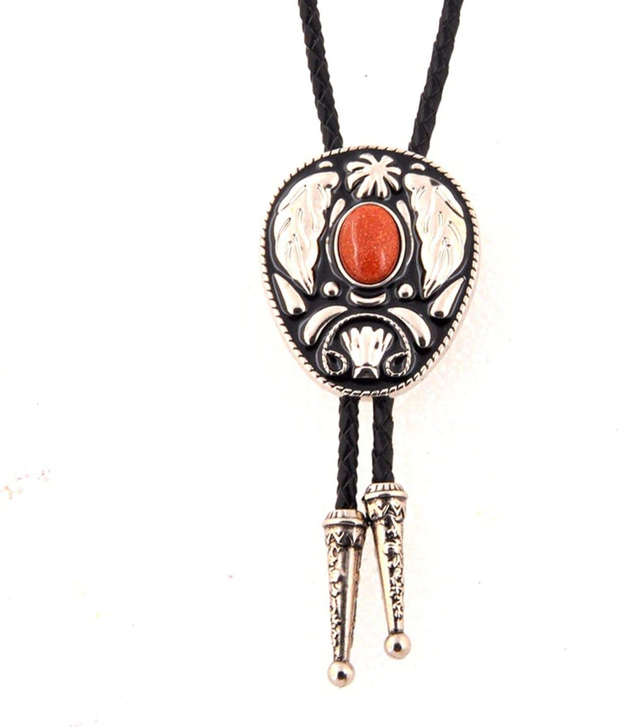 JIAWALK Western Cowboy Collar Leather Rope Unisex Vintage Pattern Collar Combined Gold and