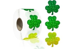 St. Patricks Day Stickers 3 Colors Laser Shamrock Green Glitter Roll Lucky Clover Label Tag Self-Adhesive for Irish Holiday P