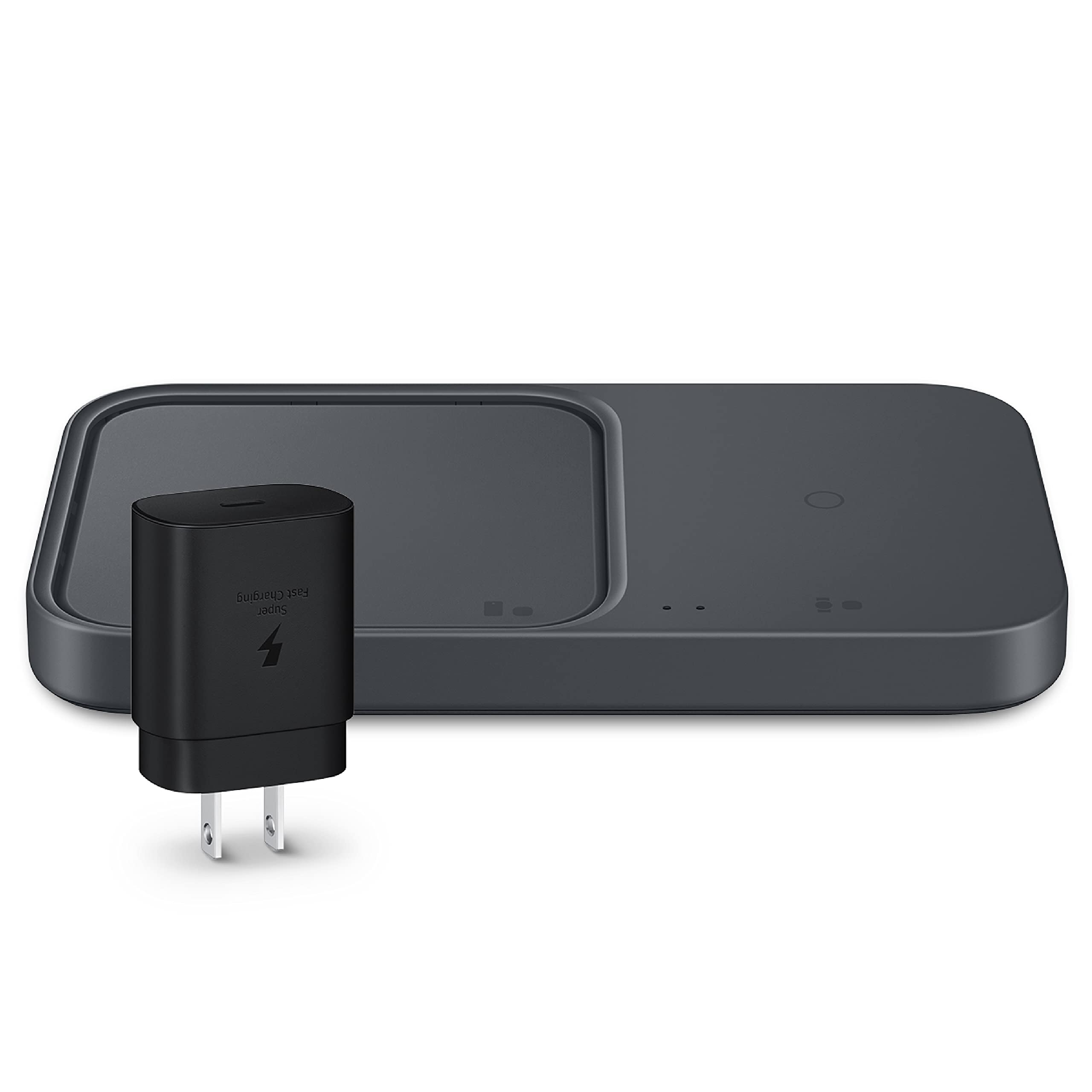 Photo 1 of SAMSUNG 15W Wireless Charger Duo w/USB C Cable, Charge 2 Devices at Once, Cordless Super Fast Charging Pad for Galaxy Phones and Devices, 2022, US Version, Black
