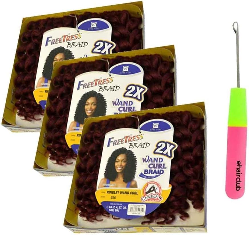 FreeTress 2X Ringlet Wand Curl Crochet Braiding Hair 3 Pack with 1 eHairClub Crochet Needle (1)