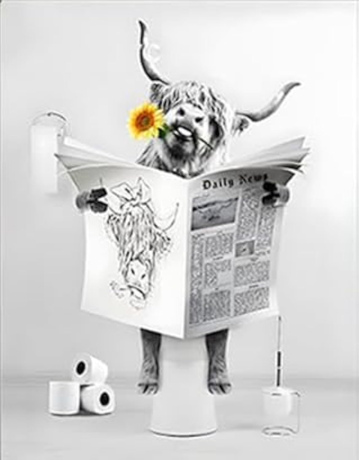 QPLGTU Bathroom Animal Decoration Pictures, Interesting Animal Poster Decoration Pictures, Bath Cow Poster Decoration Canvas Painting, Frameless (Style 5, 50x70cm*1)