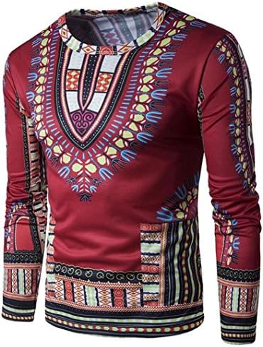FEITONG Mens Traditional Thailand Style African Print Long Sleeve T-Shirt Blouse Tops