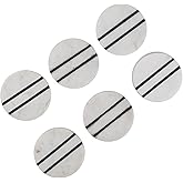 GoCraft Round Marble Coasters – Set of 6 Elegant White Stone Coasters with Black Marble Inlay – Modern Drink Coasters for Cups, Mugs, Glasses – Ideal for Coffee Tables, Bars, and Dining Areas