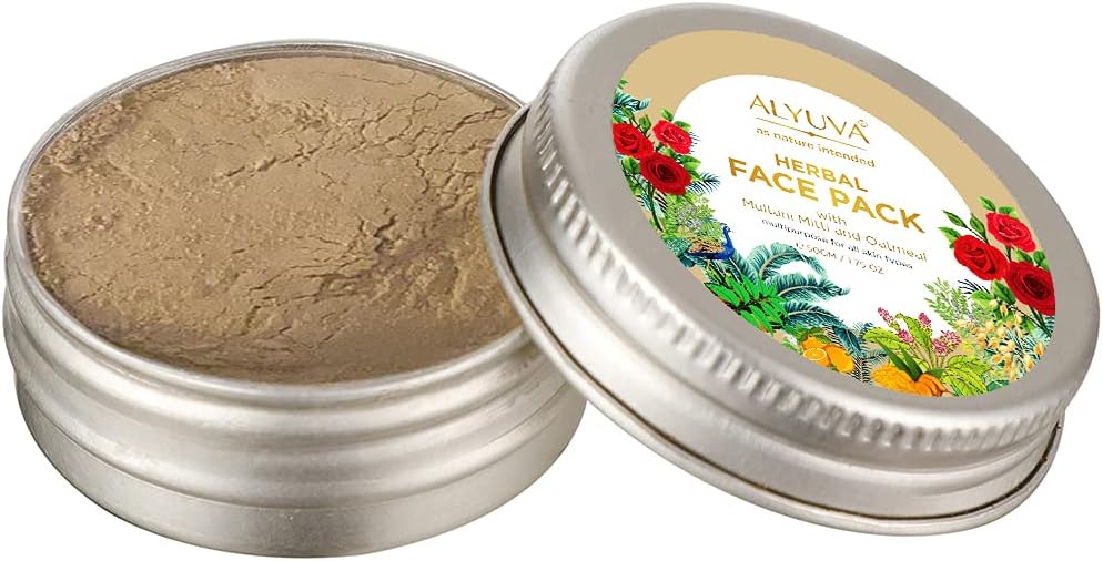 Alyuva Herbal Face Beauty Power Pack with Sandalwood, Rose Petals, Turmeric, Multani Mitti for all Skin Types, 50gm