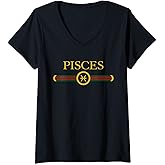 Womens Pisces zodiac Feb March birthday Graphic art Pisces sign V-Neck T-Shirt