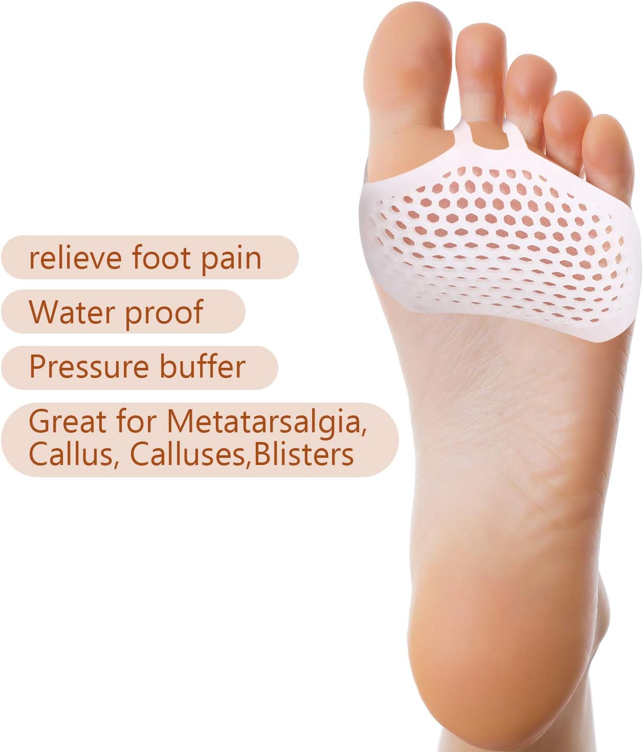 6 Pairs Ball of Foot Cushions Silicone Forefoot Pad Metatarsal Pads Support Soft Gel Foot Cushion for Reducing Forefoot Pain Callus Blisters (Natural and White): Health & Personal Care