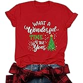 Christmas Shirts for Women Ugly Xmas Hawaiian Holiday Tshirts Merry and Bright Graphic Short Sleeve Tee Tops