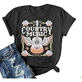 Country Music Shirt for Women Cow Skull Shirts Western Graphic T Shirts Rodeo Cowboy Short Sleeve Casual Tee Tops