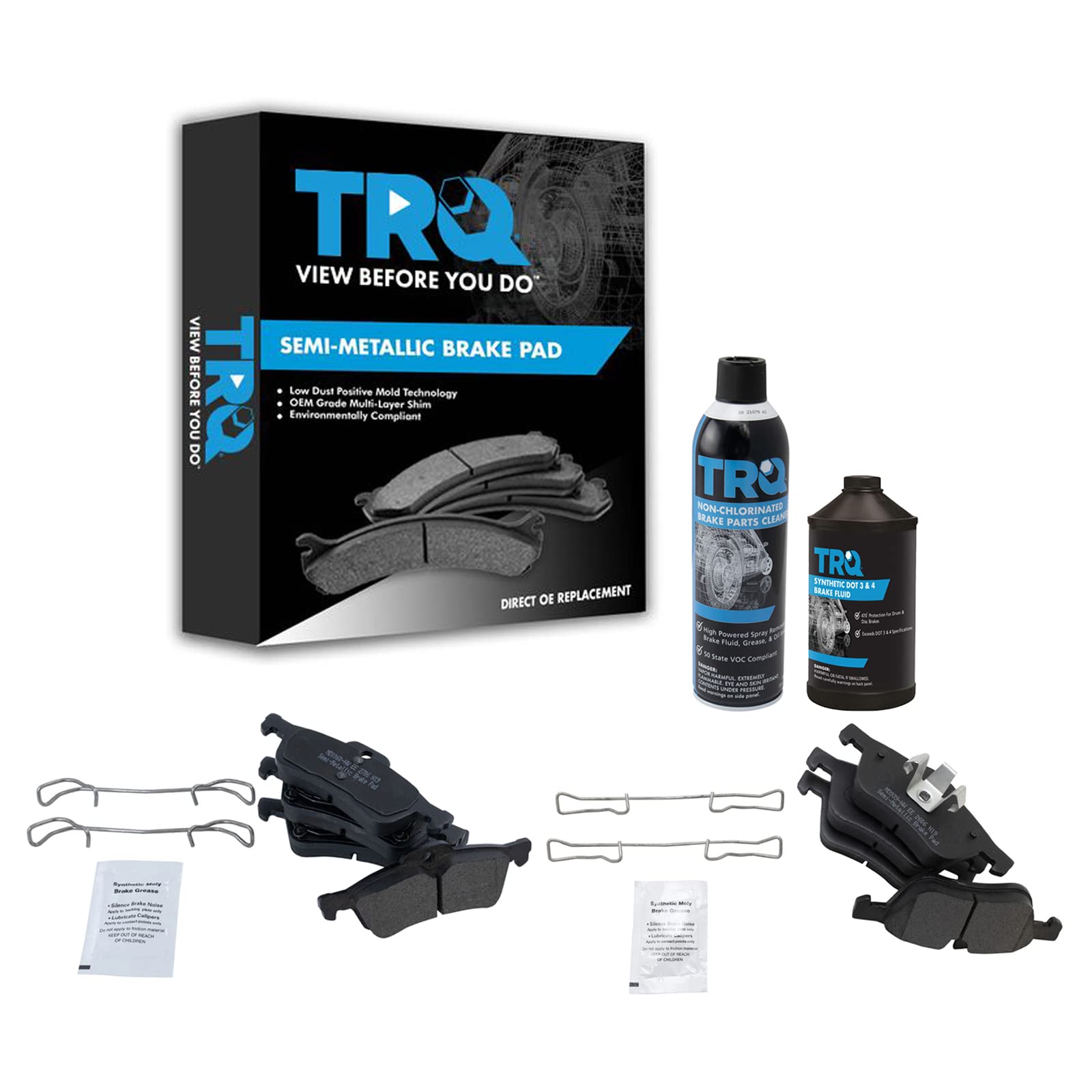 TRQ Front & Rear Brake Pads Brake Chemical Kit Semi-Metallic Compatible with 2002-2008 Mini Cooper Image
