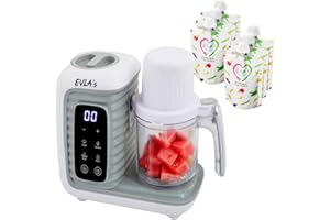 EVLA'S Double Baby Food Maker with 2 Steaming Baskets, Steamer, Blender, Grinder, Food Processor, Cook & Blends Healthy Baby Food in Minutes, Touch Screen, with 6 food pouches, White