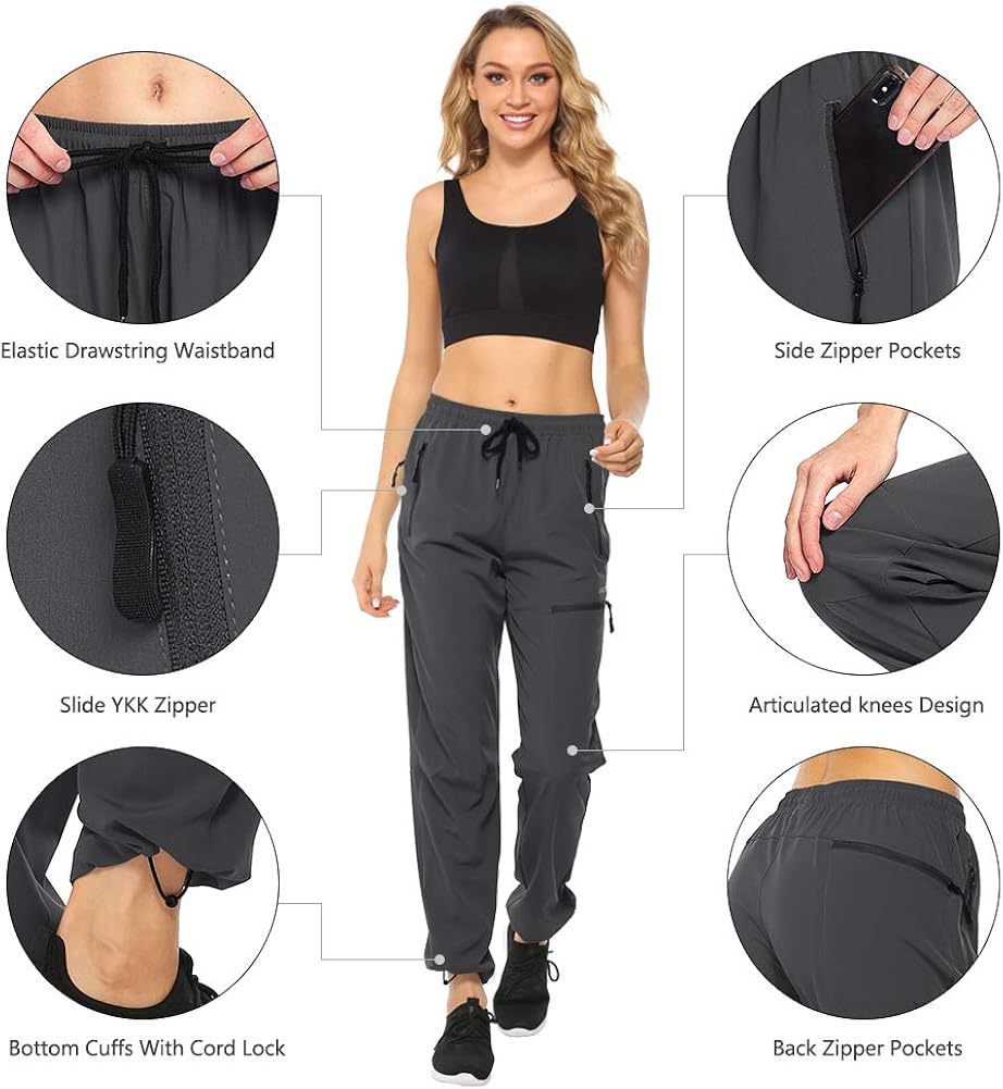 MOCOLY Women's Cargo Hiking Pants Elastic Waist Quick Dry Lightweight Outdoor Water Resistant UPF 50+ Long Pants Zipper at  Women’s Clothing store
