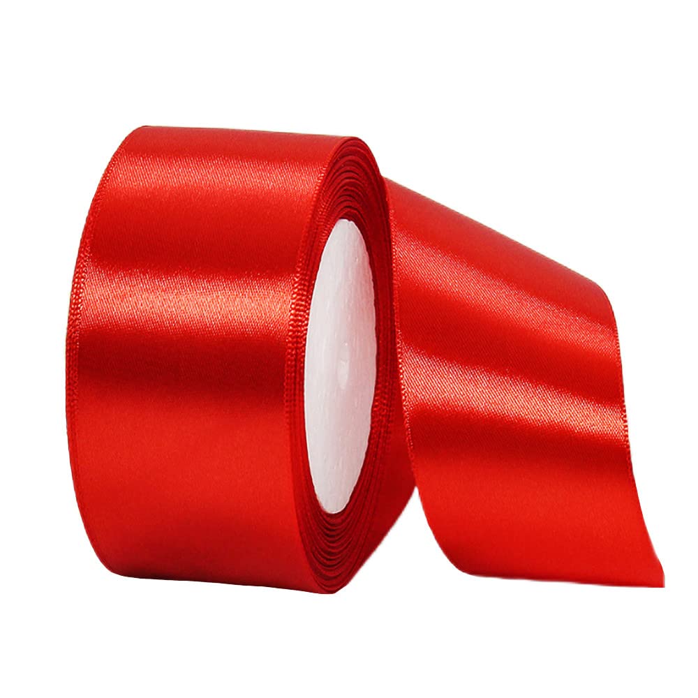 40mm Wide Thick Red Ribbon for Gift Wrapping,22m 1.5Inch Large Fabric Satin Ribbon Red Bow for Gift Wrapping,Ribbons for Crafting,Hair,Bouquets,Wedding,Car,Presents,Cake,Christmas Decorations