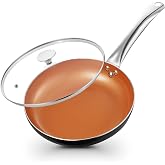 KOCH SYSTEME CS Little Skillet with Lid - 8" Copper Nonstick Frying Pan for Oven &amp; Stove, Small Skillet with Ceramic Coating, Aluminum Nonstick Pan, 100% PFOA Free, All Stove Tops Compatible