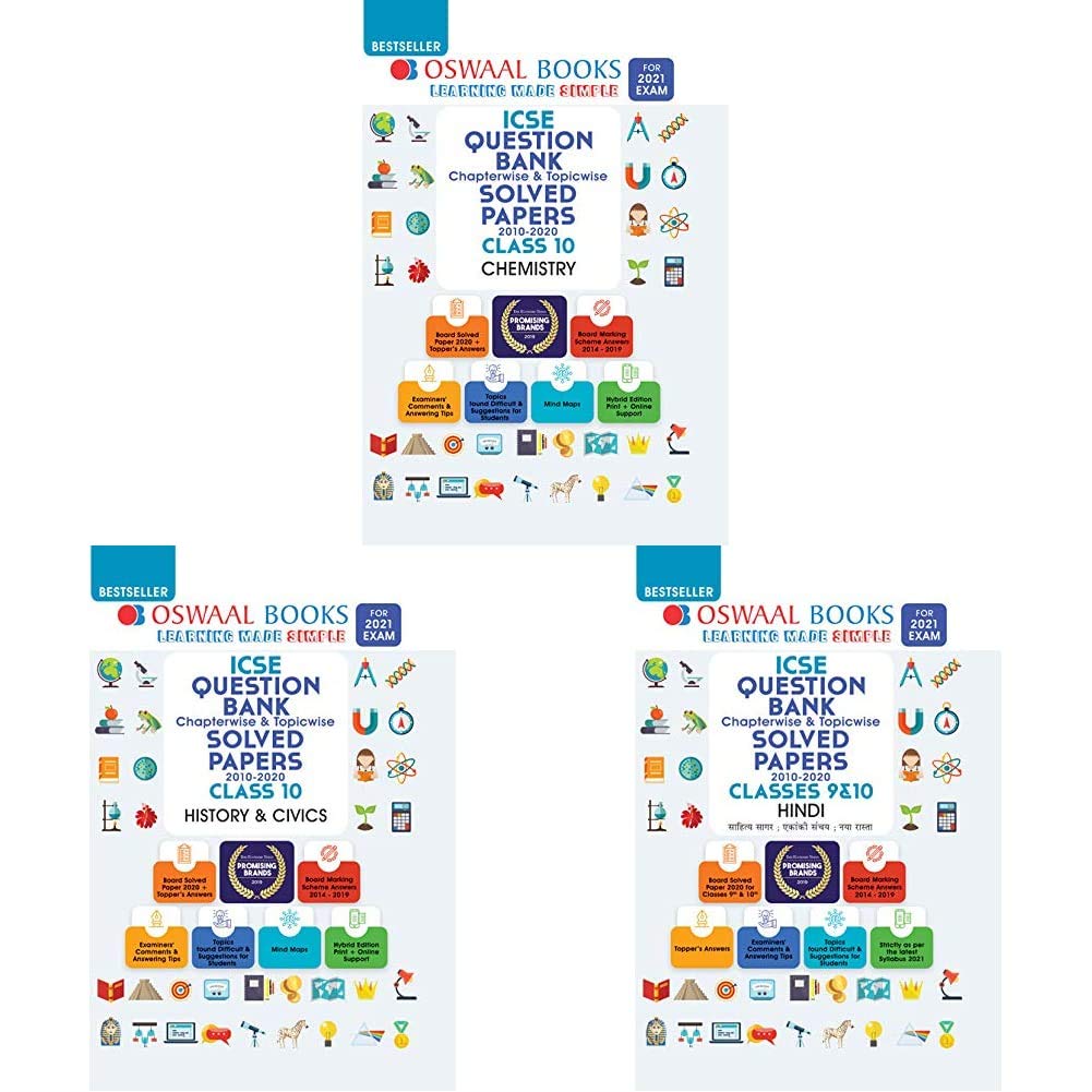 Oswaal Icse Question Bank Class 10 Chemistry Book Chapterwi&Oswaal Icse Question Bank Class 10 History And Civics Book &Oswaal Icse Question Bank Class 10 Hindi Book Chapterwise & (Set Of 3 Books)