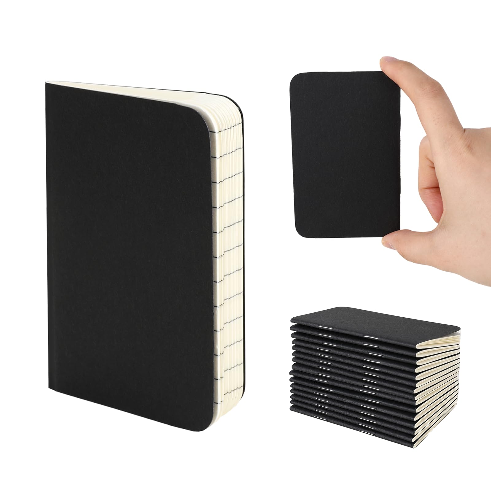 Photo 1 of 15 Pcs Pocket Notebook, Mini Composition Notebooks, Small Notepad 2.5" x 4", Softcover Kraft Paper Journal for Women Men Author Traveler, Lined Style Note Pads for Work Business Travel Writing (Black)